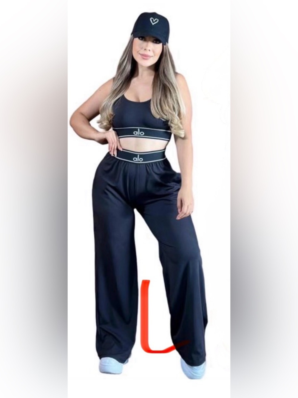 Black High-Rise Wide Leg Pants with Branded Waistband